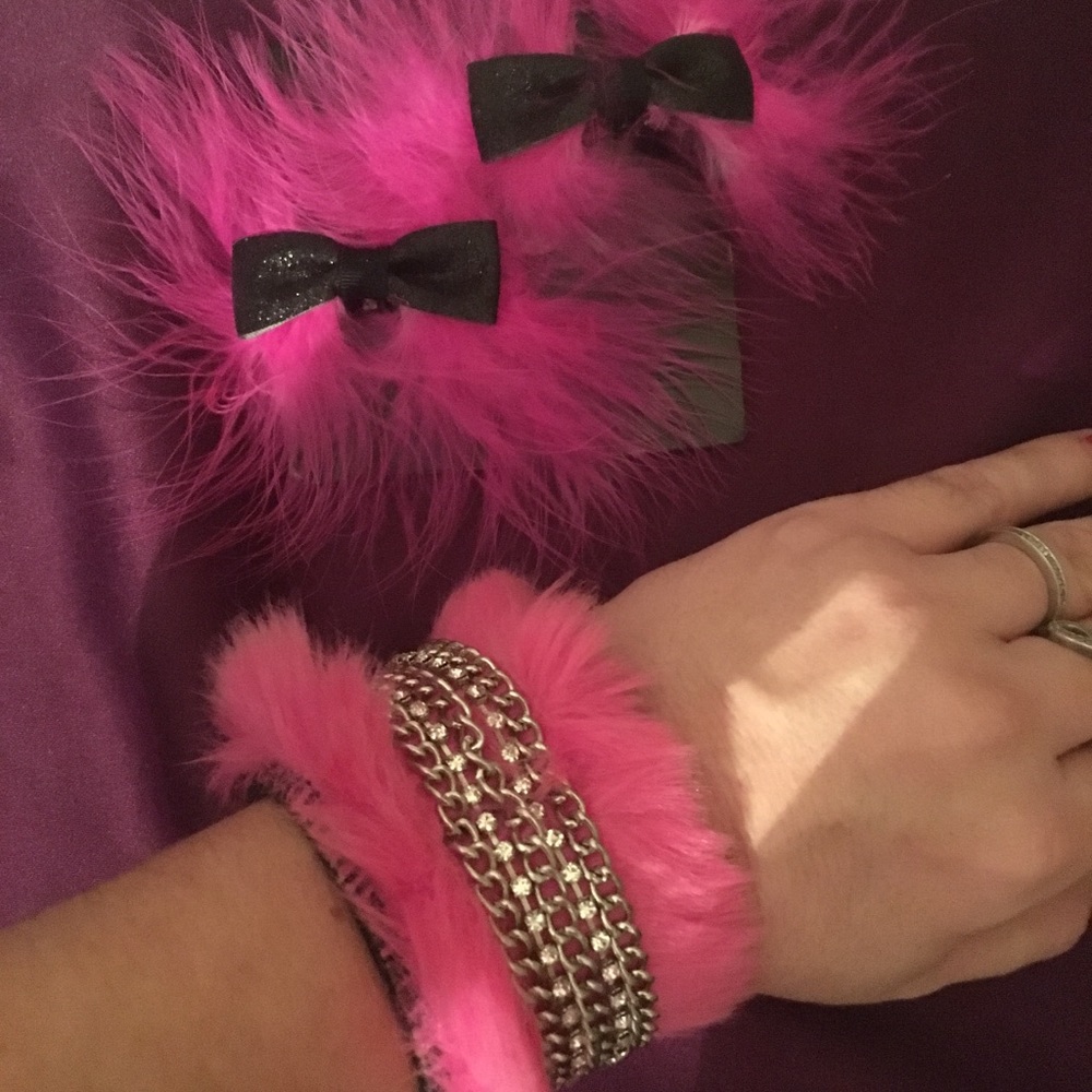 Fuzzy Hairbow Clips and Pink Bling Bracelet
